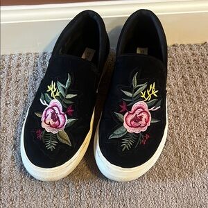 Floral Embroidered Black Slip-On Steve Madden Shoes